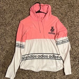 Long sleeve pink and white adios shirt. Large.